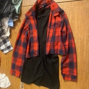 girls  fitted dress & plaid button through jacket